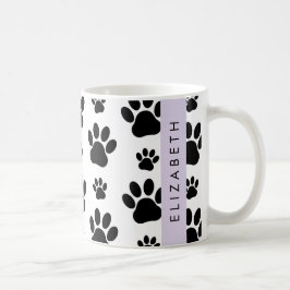 Caneca De Café Padrões de pata, patas de cão, preto e branco, seu