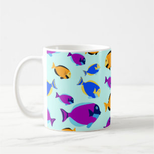 Caneca De Café Padrões de Peixes Tropicais Coloridos no Mar Azul