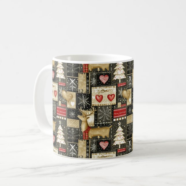 Caneca De Café Padrões de renas de Natal bonitos (Frente Esquerda)