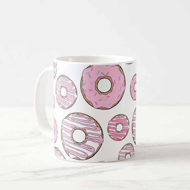Caneca De Café Padrões De Rosquinhas, Rosquinhas Rosa, Prensas (Frente Esquerda)