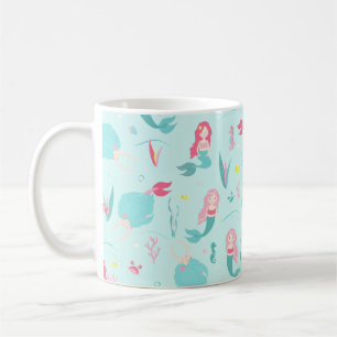 Caneca De Café       Padrões de Sereias Graves Rosa e Turquesa