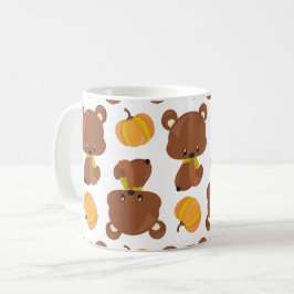 Caneca De Café Padrões De Ursos, Ursos Bonitos, Queda, Abóboras