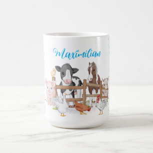 Caneca De Café Padrões de Xadrez Azul, Animais de fazenda Café Mu