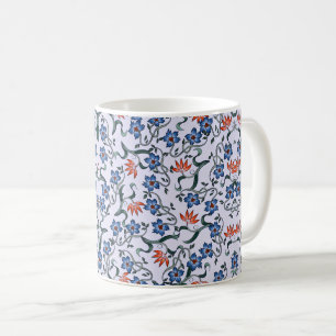 Caneca De Café Padrões Florais Azul Vibrante com Vinhas Verdes
