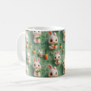 Caneca De Café Padrões Fluffy Bunnies and Carrots 3D sem costura