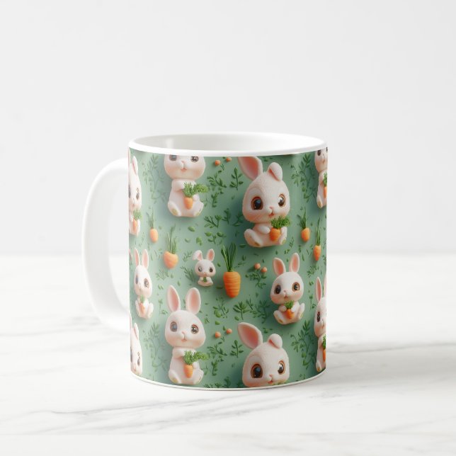 Caneca De Café Padrões Fluffy Bunnies and Carrots 3D sem costura (Frente Esquerda)