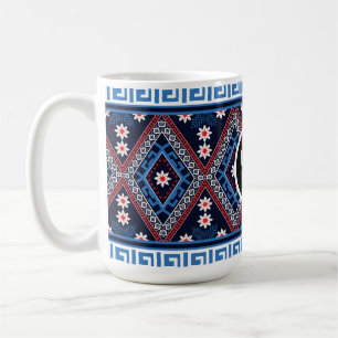 Caneca De Café Padrões Geométricos Étnicos Abstratos Azuis com Lo