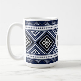 Caneca De Café Padrões Geométricos Étnicos Abstratos Pretos com L