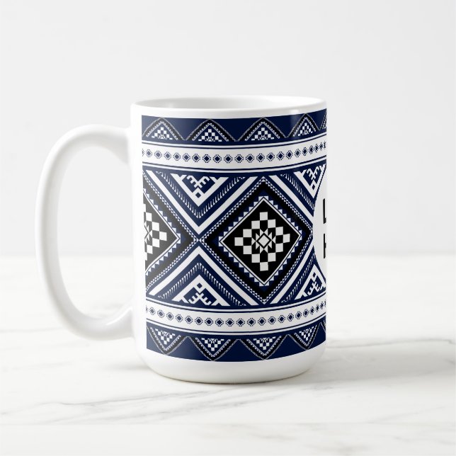Caneca De Café Padrões Geométricos Étnicos Abstratos Pretos com L (Esquerda)