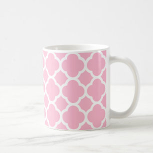 Caneca De Café Padrões lindos de quatrefoil, cor-de-rosa e branco