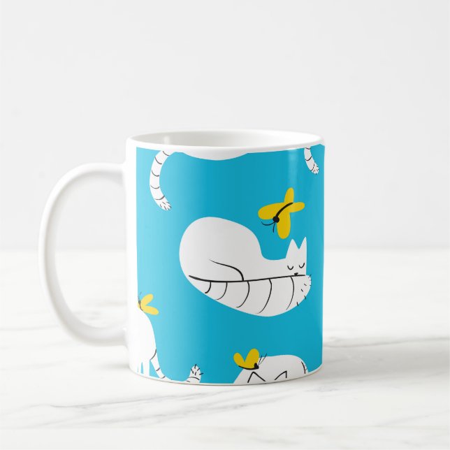 Caneca De Café Padrões para gatos e borboletas lúcidos (Esquerda)