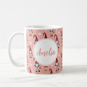 Caneca De Café Padrões Pink dos Gnomos Nórdicos de Natal com Nome