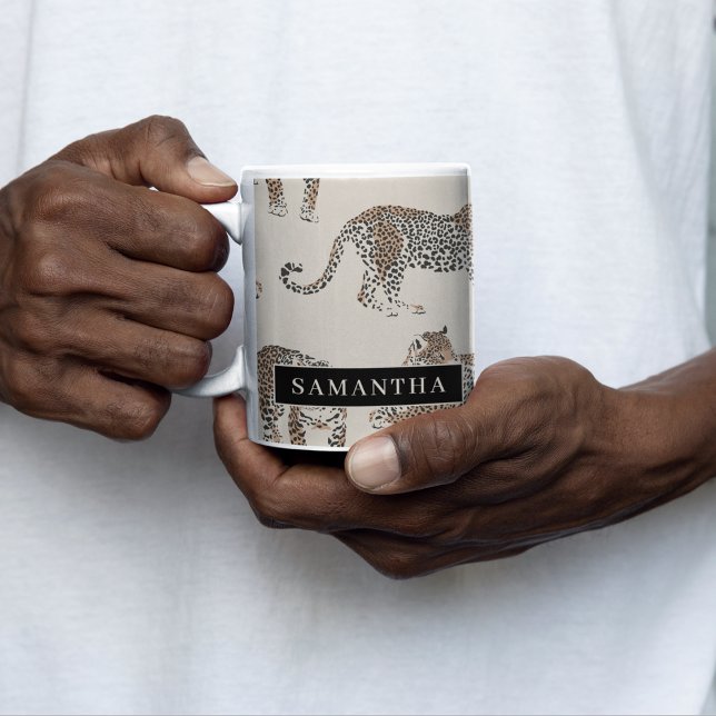 Caneca De Café Padrões Selvagem de Animais Selvagens de Leopardo (Criador carregado)