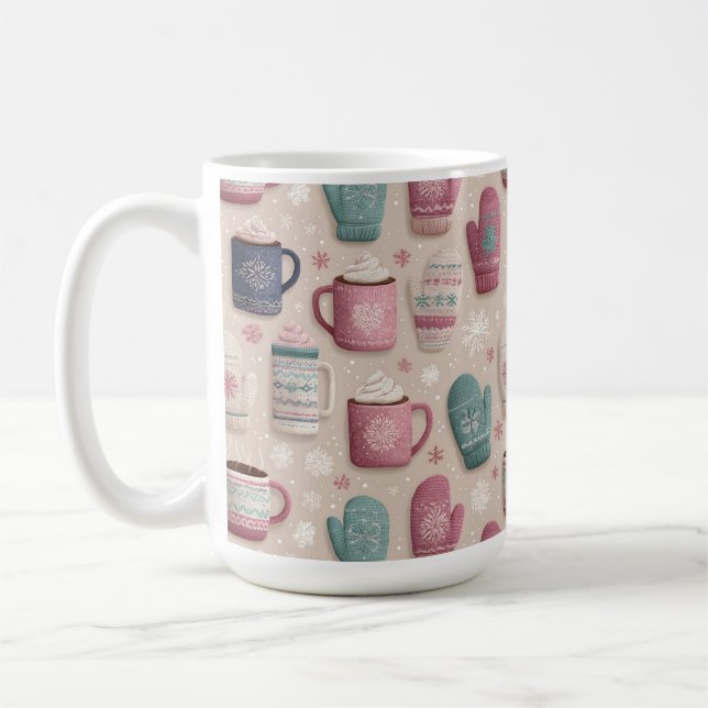 Caneca De Café Padrões sem costura Cozy Winter com Knit Mittens (Esquerda)