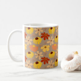 Caneca De Café Padrões Sem Costura das Flores de Outono dos anos