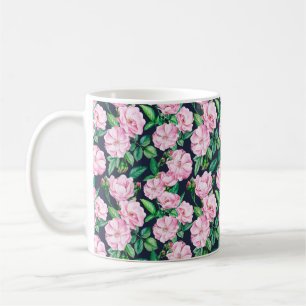 Caneca De Café Padrões sem costura de ramos de rosas, botões e