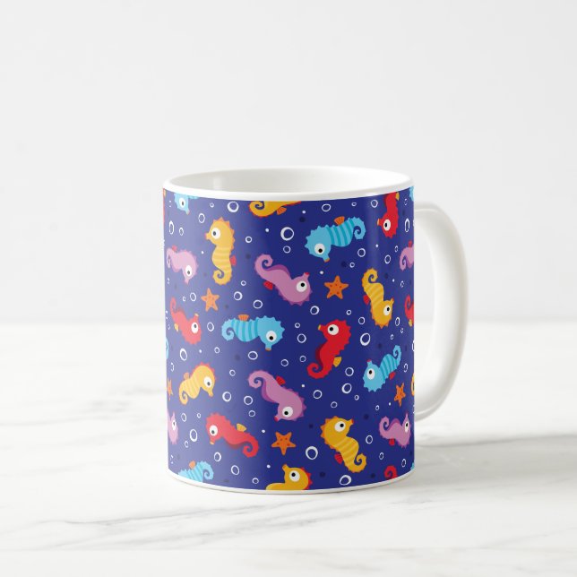 Caneca De Café Padrões sem costura para cavalos marinhos (Frente Esquerda)