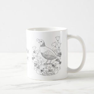 Caneca De Café Página de Coloração de Aves e Flores do Estado da