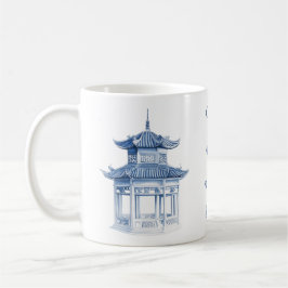 Caneca de Café Pagode Chinoiserie Azul e Branco
