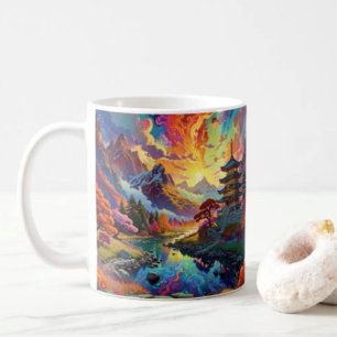 Caneca De Café Pagode e Paisagem Colorida