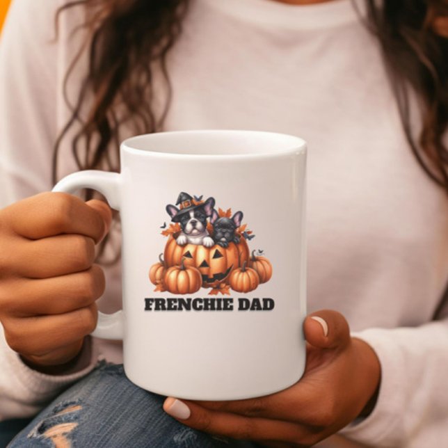 Caneca De Café Pai Bulldog Francês no Halloween com Abóboras (Criador carregado)