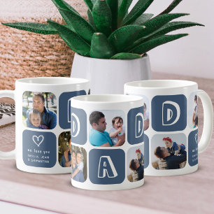 Caneca De Café Pai com Crianças Colagem de Fotos coração Azul Mar