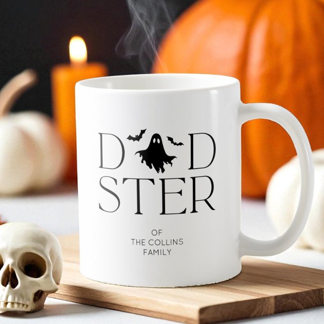Caneca De Café Pai de Dadster de Halloween do Ghost Negro Moderno (Modern Black Ghost Bats Halloween Dadster Dad Coffee Mug)
