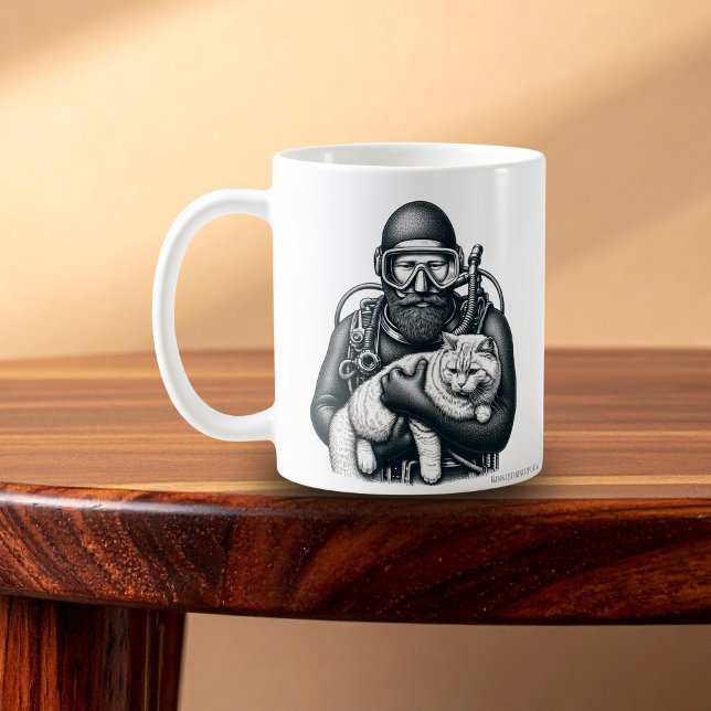 Caneca De Café Pai de Gato de Scuba Diving (Scuba Diving Cat Dad)