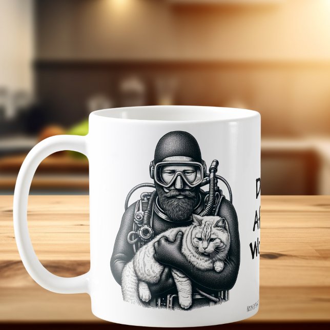 Caneca De Café Pai de Gato Divertido que Pratica Mergulho Persona (A fun mug for the Diver In your life)
