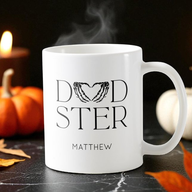 Caneca De Café Pai de Halloween de Dadster Negra Moderno (Modern Black Skeleton Scary Dadster Halloween Dad Coffee Mug)