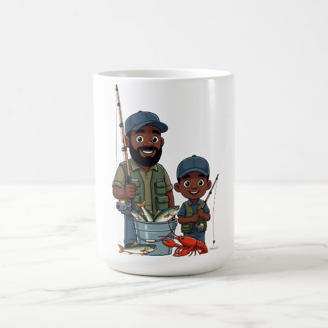 Caneca De Café Pai e Filho Afro-Americanos Pescando (Centro)