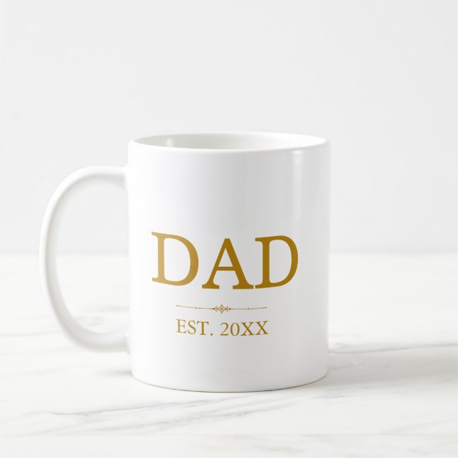 Caneca De Café Pai Est. Data com Script Dourado de Nomes de Crian (Esquerda)