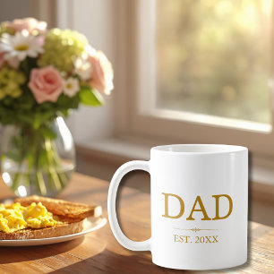 Caneca De Café Pai Est. Data com Script Dourado de Nomes de Crian