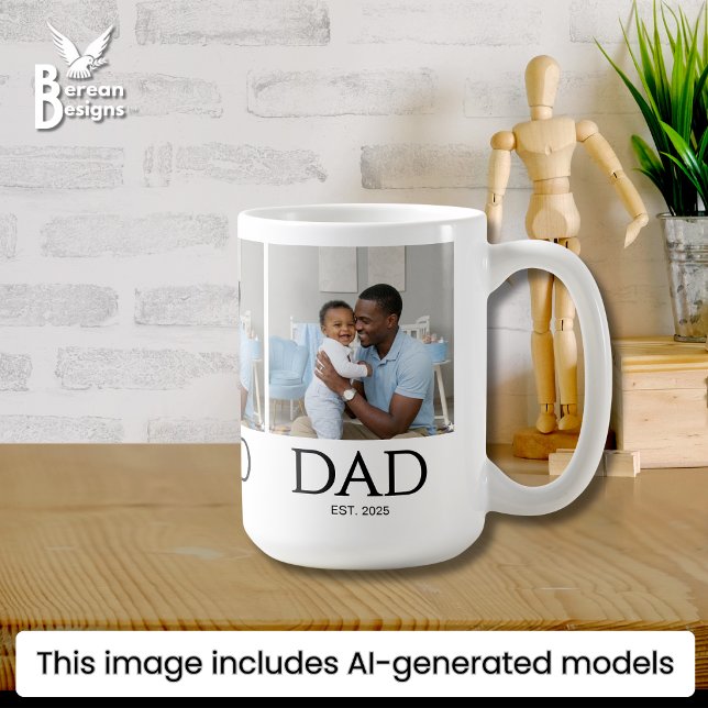 Caneca De Café Pai Est Estabelecido Boné Clássico Branco Foto (Stylish DAD ESTABLISHED photo mug. Ideal Father's Day or birthday gift for dads.)