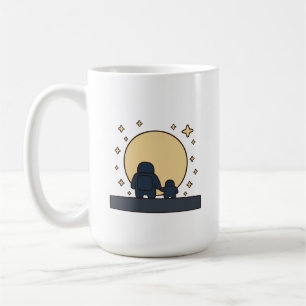 Caneca De Café Pai Filho Astronauta de Mãos Dadas Lua Cheia