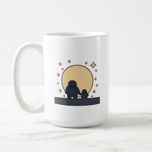 Caneca De Café Pai Filho Astronauta de Mãos Dadas Lua Cheia (Esquerda)