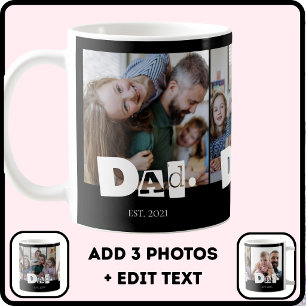 Caneca De Café Pai Fundou Moderno Colagem de Fotos de 3 Crianças
