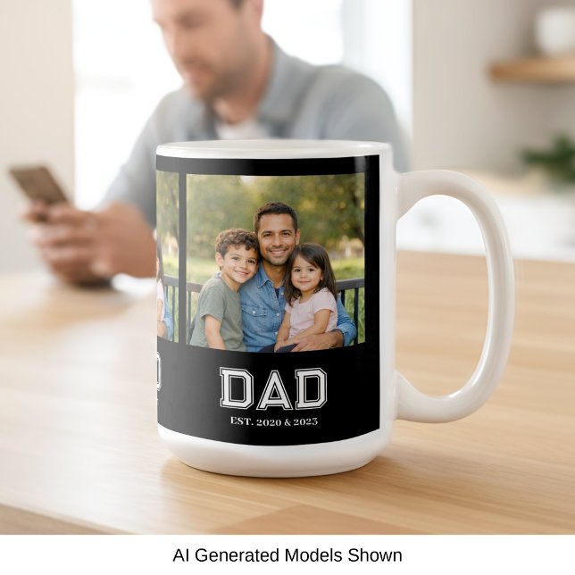 Caneca De Café Pai Fundou Tipografia Moderna Foto Preta Presente (Dad Established design with custom photo and sports-style text - the perfect Father's day gift!)