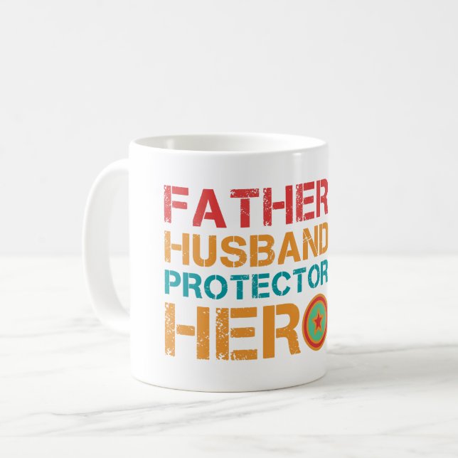 Caneca De Café Pai Marido Protetor Herói (Frente Esquerda)