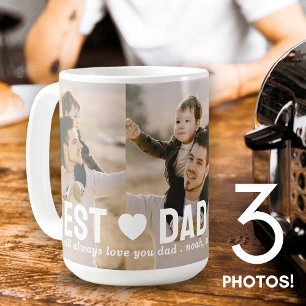 Caneca De Café Pai Moderno Mais 3 Fotocolagem Corações Personaliz