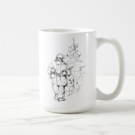 Caneca De Café Pai Natal Elegante com presentes perto da Árvore d