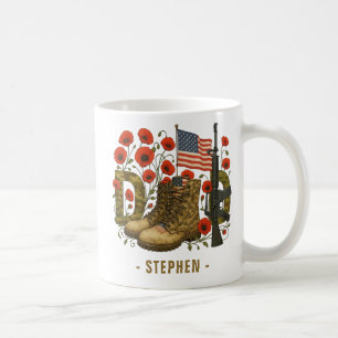 Caneca De Café Pai Patriótico - Bandeira dos EUA com Boots Combat