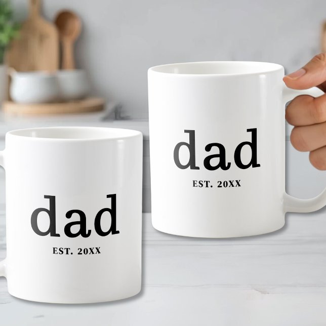 Caneca De Café Pai Preto Branco Estabelecido Personalizado (Dad Black White Personalized Father Coffee Mug)