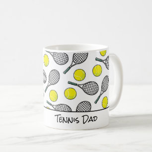 Caneca De Café Pai tênis Mãe Bolsa Raquetes Amarelo Preto