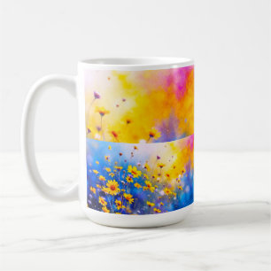 Caneca De Café Painéis Abstratos de Flores Iluminados pelo Sol