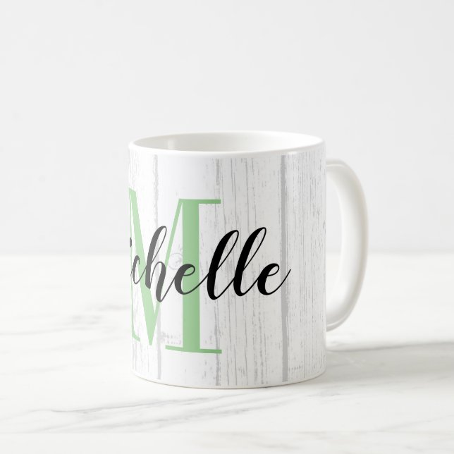 Caneca De Café Painel de impressão de grão de madeira branco com  (Frente Esquerda)