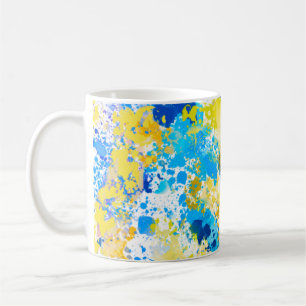 Caneca De Café Paint Splatter Blue e amarelo