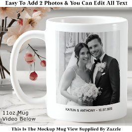 Caneca De Café Pais & Casal Minimalista Duas Fotos Casamento