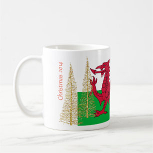 Caneca De Café País de Gales Bandeira Dourada Árvores de Natal