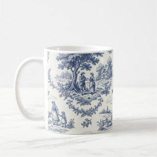 Caneca De Café País Francês - Toile Rural Azul e Creme